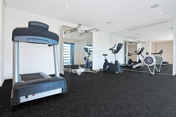 Playsafer Genaflex Lite Rubber 8mm Interlocking Tiles for Gym Flooring, Exercise Equipment, Exercise Areas - 20" X 20" (Black, 200 Tiles - 540 Sq. Ft.)