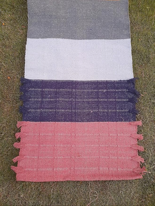 Indian Handmade100 % Organic Anti Skid Multi Colour Cotton Yoga Mat - Eco-Friendly Hand-Woven Rug - Non-Slip & Thick (24”x72”x5mm) for Hot yoga & Everyday Fitness at Home - Comfortable & Foldable Extra-Long Mat