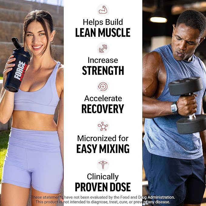 Force Factor Creatine Monohydrate Powder, 5g Micronized Dose to Support Muscle Growth, Strength, Recovery, Cognitive Health & Memory, Unflavored, 60 Servings