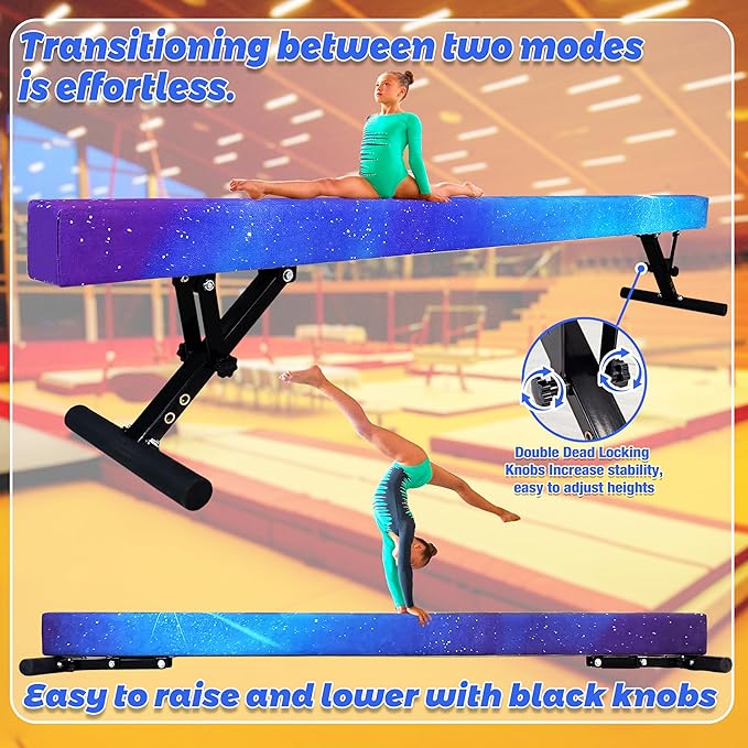 PreGymnastic 8FT Balance Beam, Raised Gymnastics Beam for Kids Ages 3-12, Home Gym Equipment for Training, Adjustable Balancing Beam Indoor, Off-Ground Competition Style
