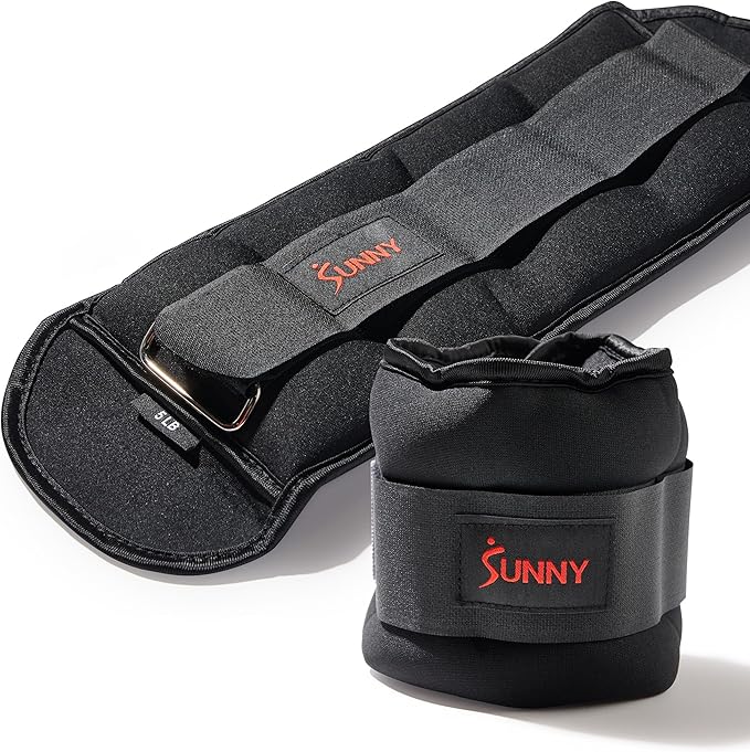 Sunny Health & Fitness Ankle Weights for Women, Men & Kids – Adjustable 1–5 lb Pair | Wrist, Arm & Leg Weights for Walking, Pilates, Yoga & Cardio