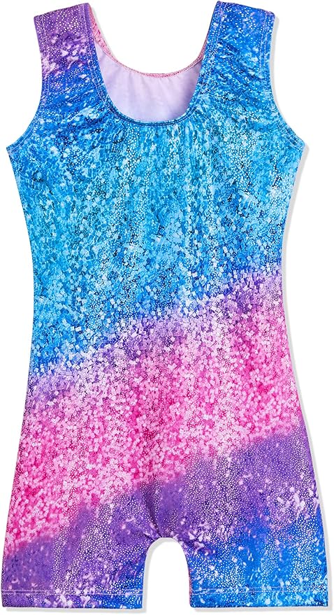 Domusgo Gymnastics Leotards for Girls Sparkly One-Piece Pro Kids Unitard Biketards with Shorts
