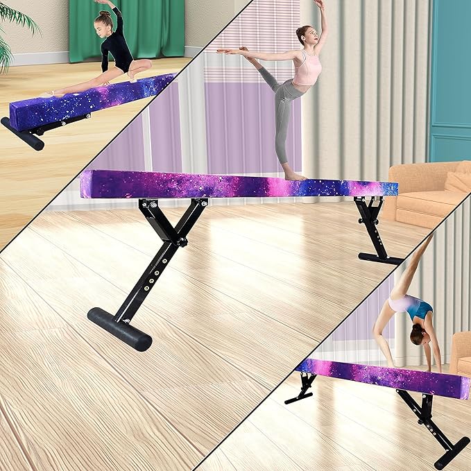Adjustable Balance Beam for Kids, 8FT Gymnastics Beam with Anti-Slip Legs, High and Low Floor Beam for All Gymnastics Levels, Professional Gymnastic Equipment for Home, Gym Center