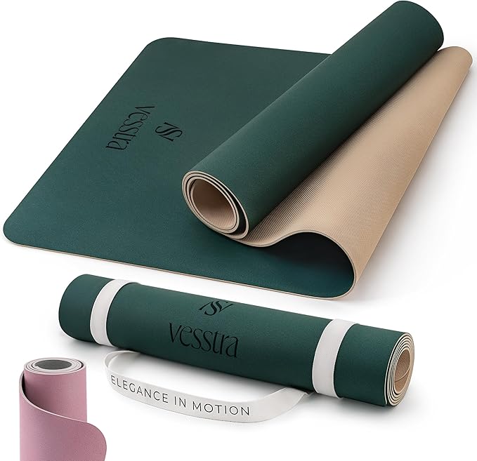 Premium Yoga Mat – Natural Rubber Non-Slip Fitness & Pilates Mat with PU Grip Surface, Carrying Strap Included, Sweat-Resistant, Durable Support, 4mm Thick, 72"x27" for Yoga, Pilates, Gym and Home Workouts