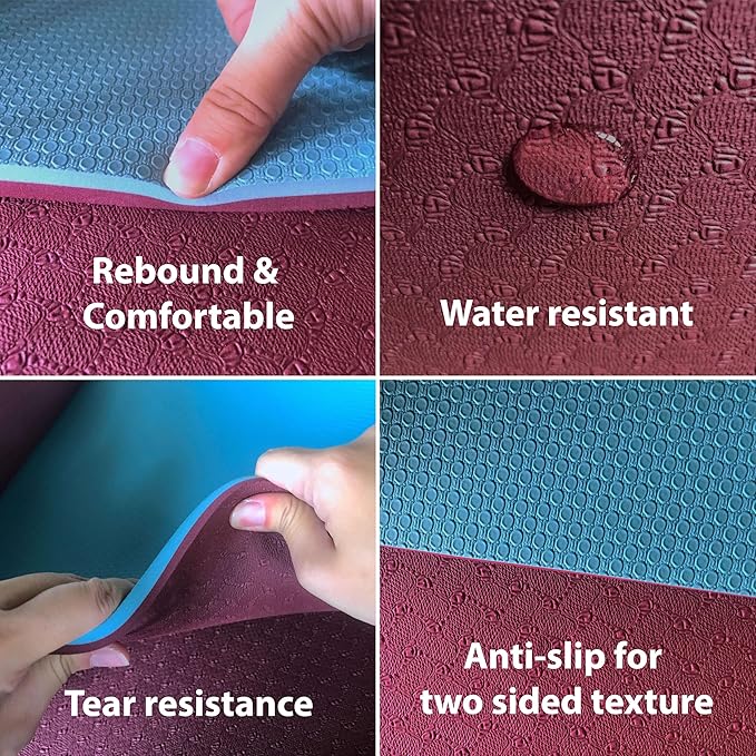 Extra Thick Exercise Yoga Mat with Strap - 2/5 Inch (10MM), Non-Slip Workout Mat for Yoga, Pilates, and Floor Exercises