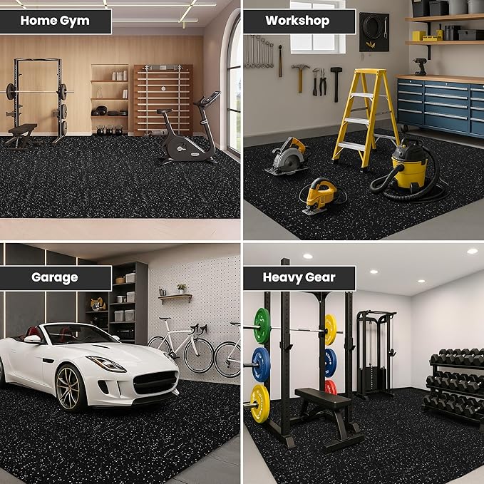 bemaxx Gym Mats Set - 18 pcs Rubber Top + EVA Interlocking Foam Floor Tiles (12.6"x12.6"x0.4") 18sqft Protective Gym Flooring Sports Home Workout Exercise Mat Puzzle Fitness Garage Play Pool Treadmill