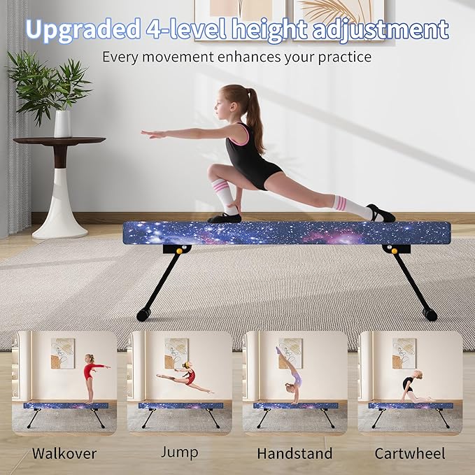EL&IT·Wings 6ft/8ft Gymnastic Balance Beam, Adjustable High and Low Level Floor Beam - Highly Stable - Gym Practice Training Equipment for Kids Children Girls Home