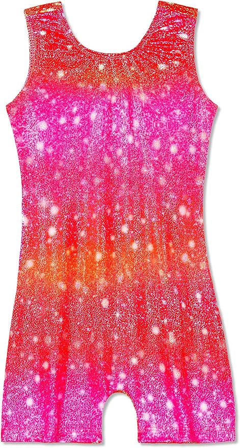 Domusgo Gymnastics Leotards for Girls Sparkly One-Piece Pro Kids Unitard Biketards with Shorts