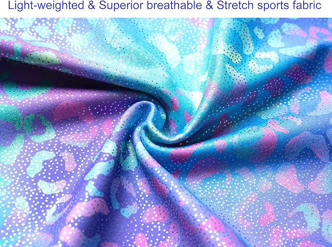 Domusgo Gymnastics Leotards for Girls Sparkly One-Piece Pro Kids Unitard Biketards with Shorts