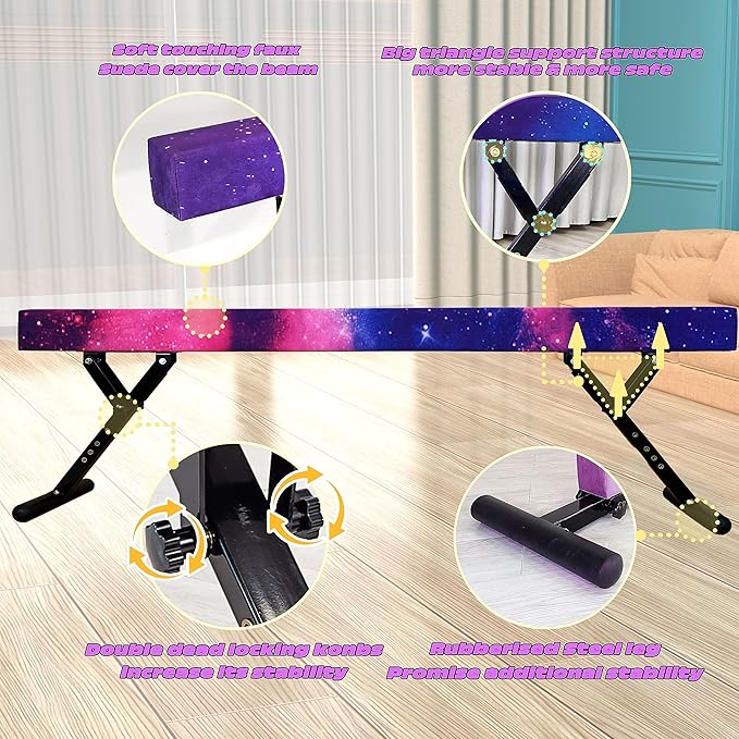 Adjustable Balance Beam for Kids, 8FT Gymnastics Beam with Anti-Slip Legs, High and Low Floor Beam for All Gymnastics Levels, Professional Gymnastic Equipment for Home, Gym Center