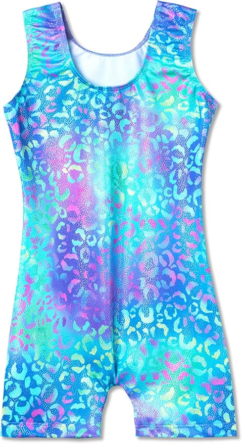 Domusgo Gymnastics Leotards for Girls Sparkly One-Piece Pro Kids Unitard Biketards with Shorts