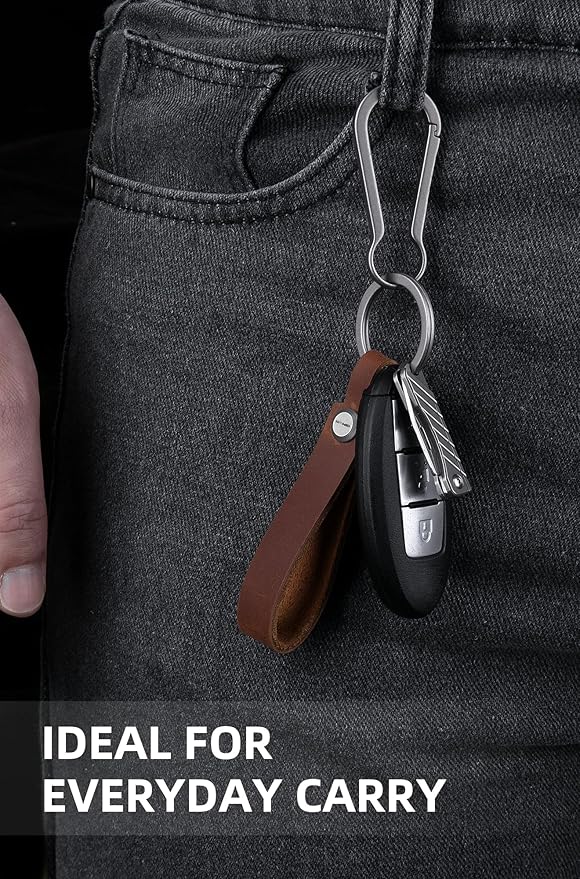 KEEPO LINK Leather Keychain Strap with Titanium Key Ring, Detachable Leather Key Chain Key Fob Holder for Men, OLM03