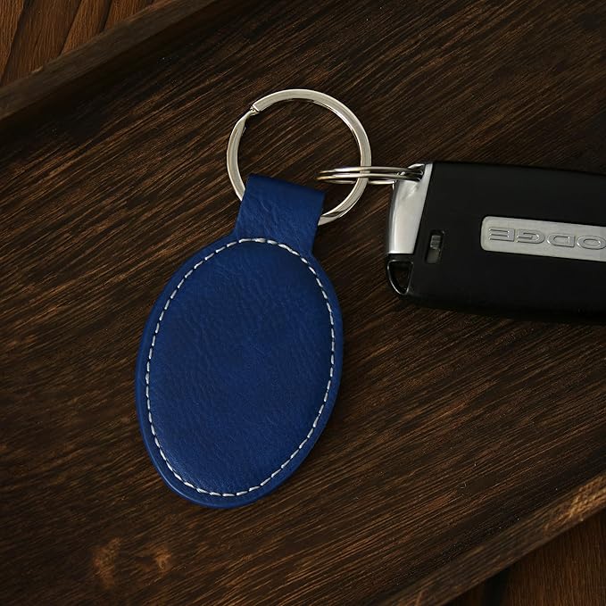 LaserGram Oval Keychain, Quad, Personalized Engraving Included (Dark Blue)