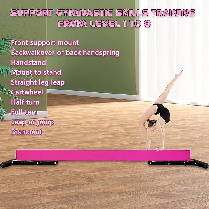 Adjustable Balance Beam for Kids, 8FT Gymnastics Beam with Anti-Slip Legs, High and Low Floor Beam for All Gymnastics Levels, Professional Gymnastic Equipment for Home, Gym Center