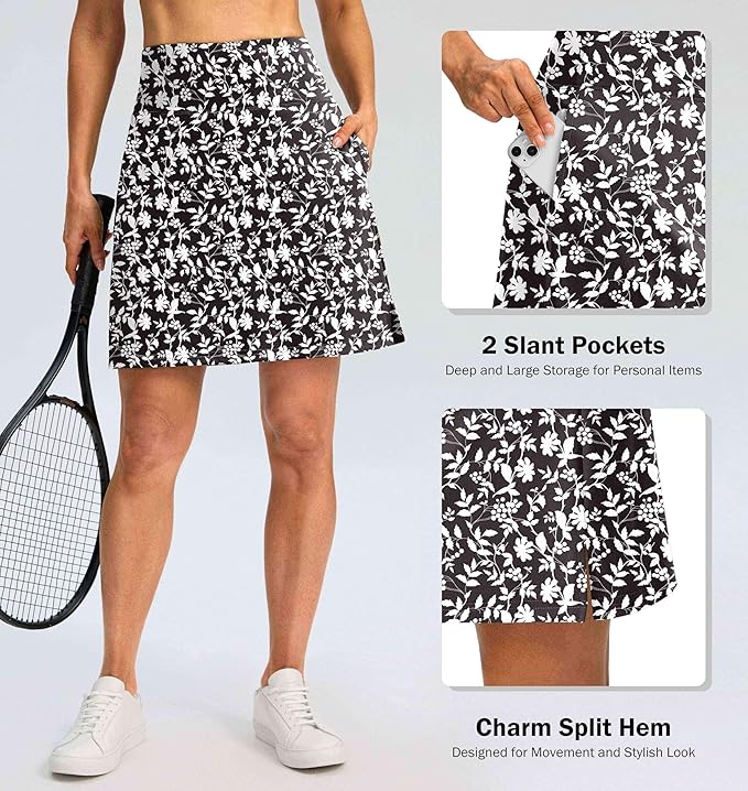 SANTINY 18" Skorts for Women 3 Pockets High Waist Long Athletic Tennis Skirt Golf Skort for Casual Summer Travel