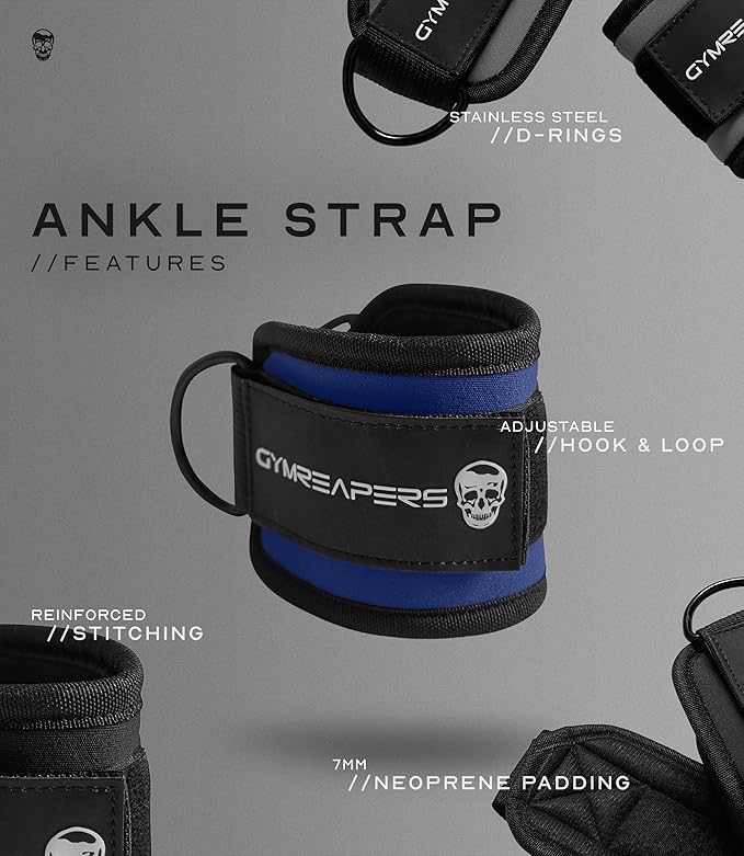 Gymreapers Ankle Straps For Cable Machine Kickbacks, Glute Workouts, Lower Body Exercises - Adjustable Leg Straps with Neoprene Padding