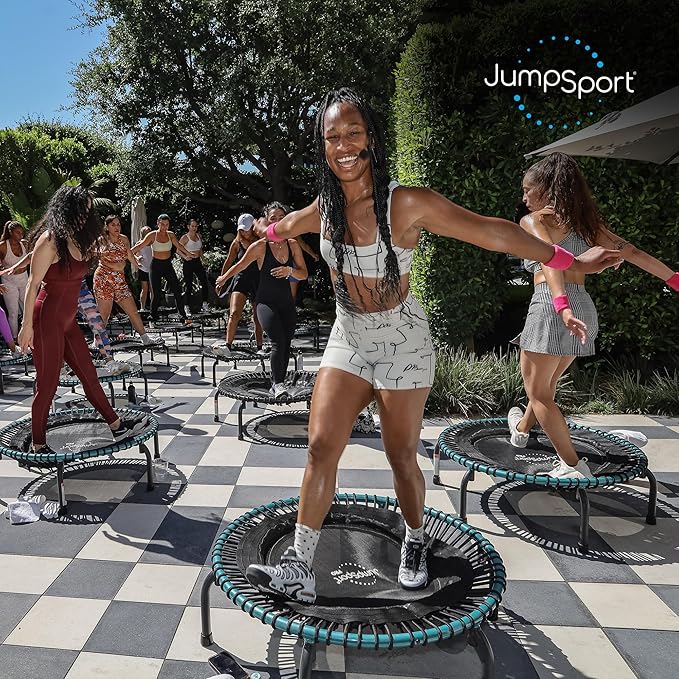 JumpSport 350 PRO Fitness Trampoline, Cardio Workout, No-Tip Arched Legs Home Gym Equipment, Adjustable Bungees & 60 Day Trial Video