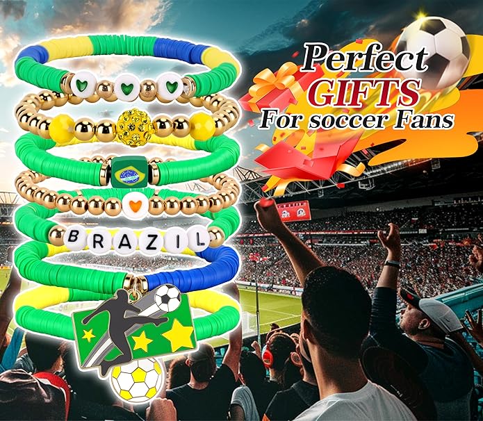 Soccer Bracelet For Women, Game Day Mom Accessories & Outfits Sports Jewelry Fans Gifts, Charm Beaded Stretch Bracelets Essentials Team Gear