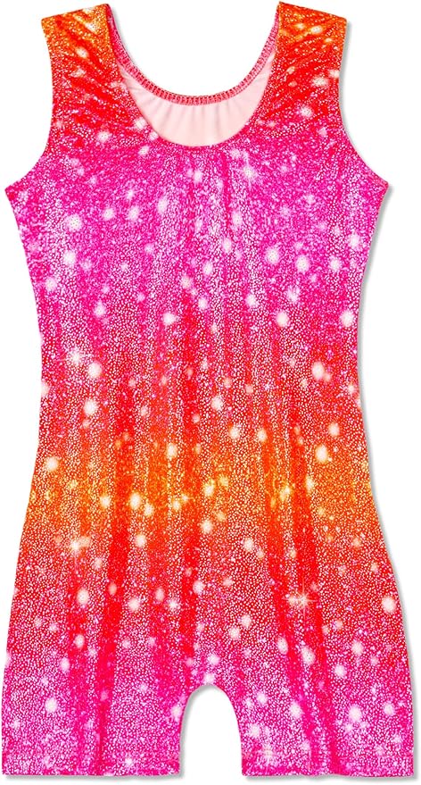 Domusgo Gymnastics Leotards for Girls Sparkly One-Piece Pro Kids Unitard Biketards with Shorts