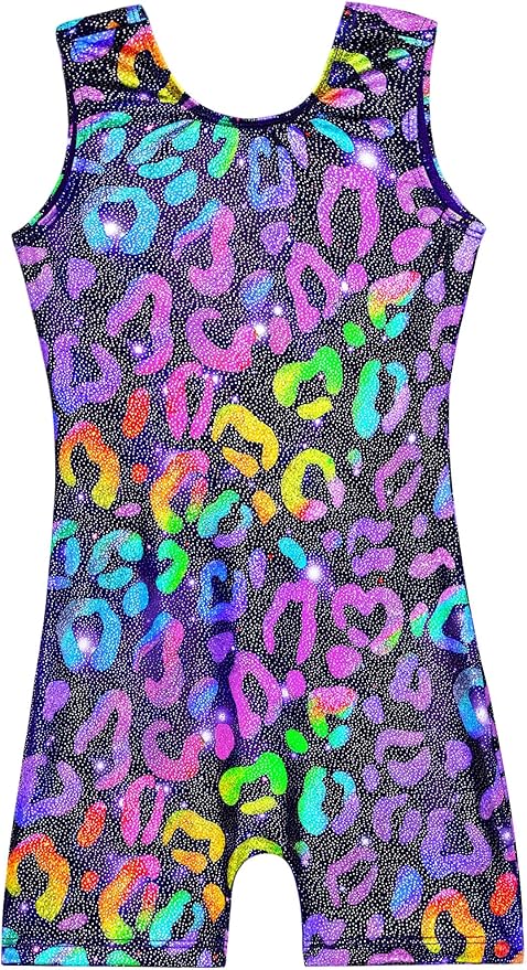 Domusgo Gymnastics Leotards for Girls Sparkly One-Piece Pro Kids Unitard Biketards with Shorts