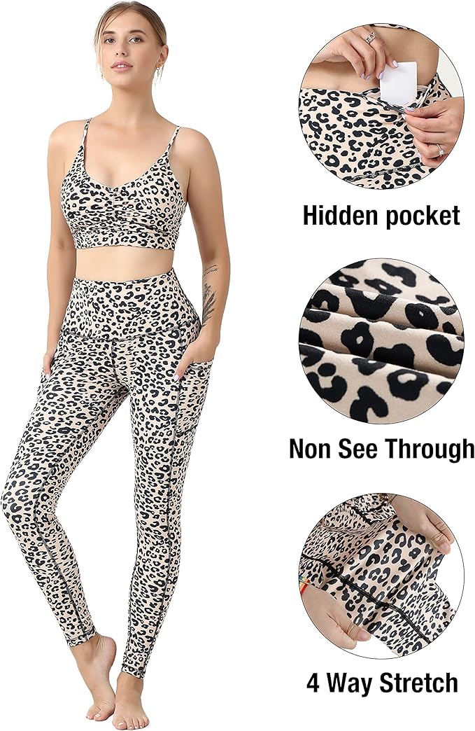 4 Pack Leggings with Pockets for Women,High Waist Tummy Control Workout Yoga Pants
