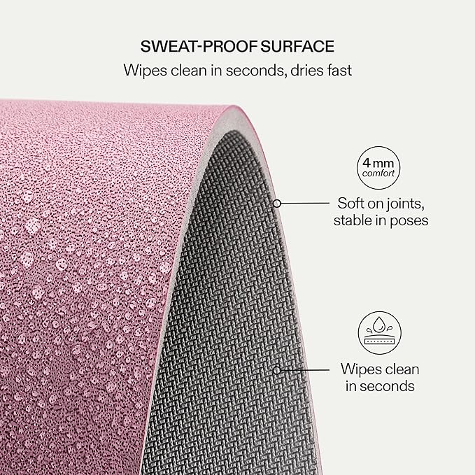 Premium Yoga Mat – Natural Rubber Non-Slip Fitness & Pilates Mat with PU Grip Surface, Carrying Strap Included, Sweat-Resistant, Durable Support, 4mm Thick, 72"x27" for Yoga, Pilates, Gym and Home Workouts