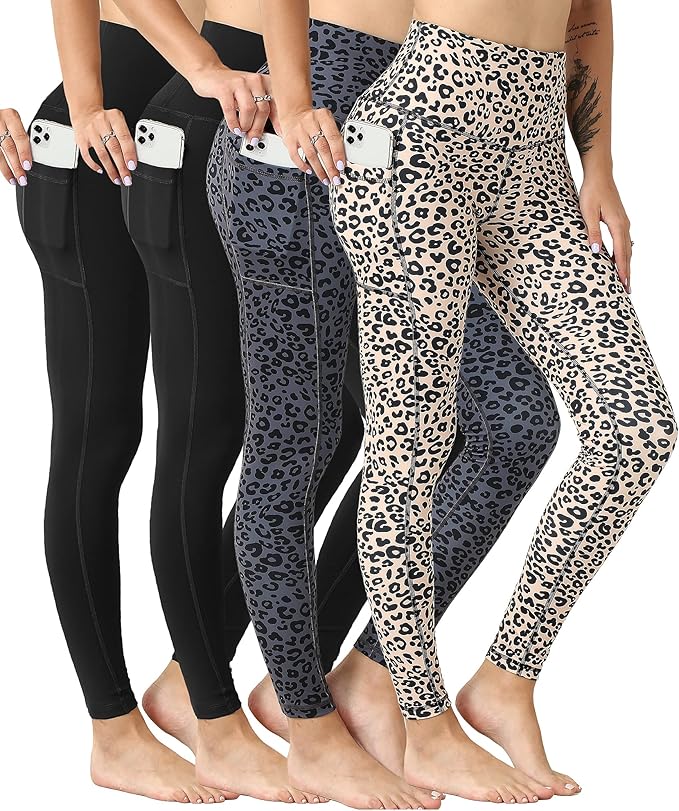 4 Pack Leggings with Pockets for Women,High Waist Tummy Control Workout Yoga Pants