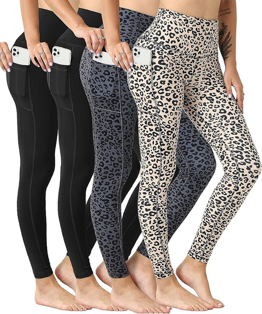4 Pack Leggings with Pockets for Women,High Waist Tummy Control Workout Yoga Pants