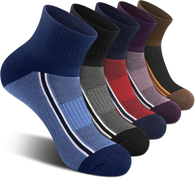 Gonii Mens Athletic Ankle Socks 5-Pairs - Blister Defense & Cushioned for Running, Hiking, Sports