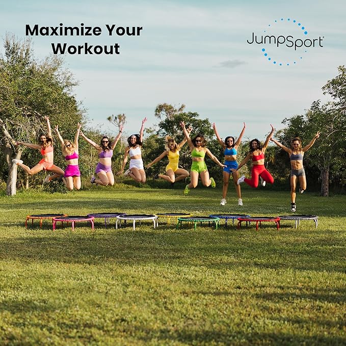 JumpSport 350 PRO Fitness Trampoline, Cardio Workout, No-Tip Arched Legs Home Gym Equipment, Adjustable Bungees & 60 Day Trial Video