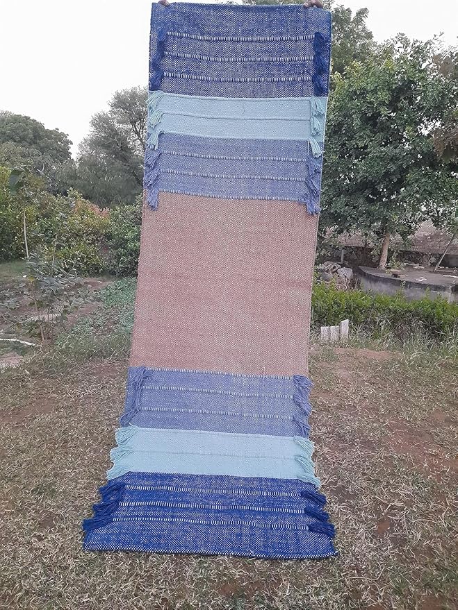 Indian Handmade100 % Organic Anti Skid Multi Colour Cotton Yoga Mat - Eco-Friendly Hand-Woven Rug - Non-Slip & Thick (24”x72”x5mm) for Hot yoga & Everyday Fitness at Home - Comfortable & Foldable Extra-Long Mat