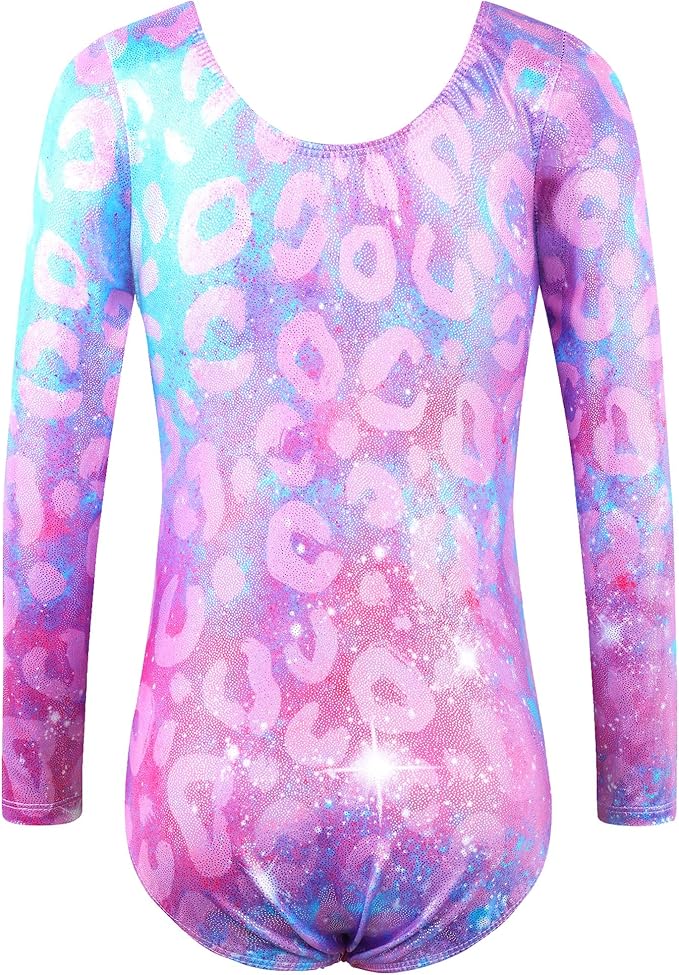 BAOHULU Leotards for Girls Gymnastics Long Sleeve Embroidery Shiny Black Diamond Dance Clothes