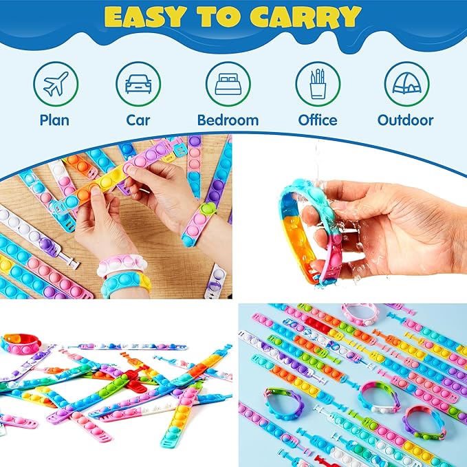 JOYIN Pop Fidget Toys pops Bulk 50 Pack Party Favors for Kids 4-8,8-12 Year, Fidget Bracelets Sensory Toys for Birthday Carnival Halloween Christmas Prizes Gifts Goodie Bags Stuffers for Kids