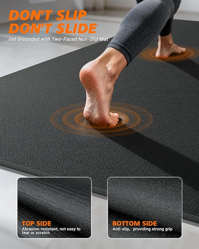 Large Exercise Mat for Home Gym & Garage Flooring- 6'x4' /7'x5'/10'x6' (8mm), Non-Slip, High-Density & Shoe-Friendly | Thick Workout Mats for Yoga, Cardio, Jump Rope, MMA, Weights