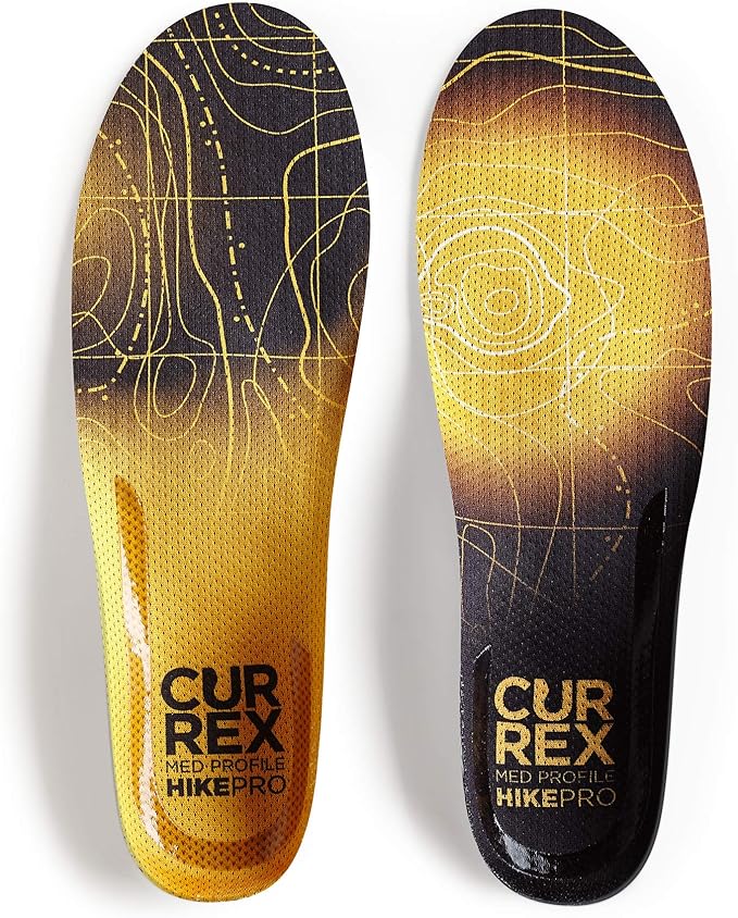 CURREX HikePro Insoles for Hiking Boots & Shoes – Shock Absorbing Inserts to Help Reduce Fatigue and Increase Performance – Anti-Slip Heel Surface for Stability – for Men & Women – Medium Arch, Small