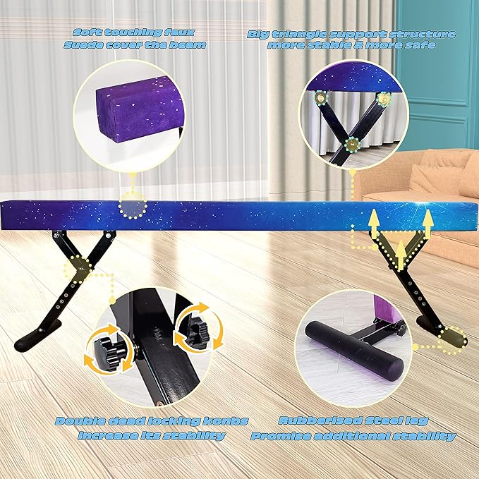 Adjustable Balance Beam for Kids, 8FT Gymnastics Beam with Anti-Slip Legs, High and Low Floor Beam for All Gymnastics Levels, Professional Gymnastic Equipment for Home, Gym Center
