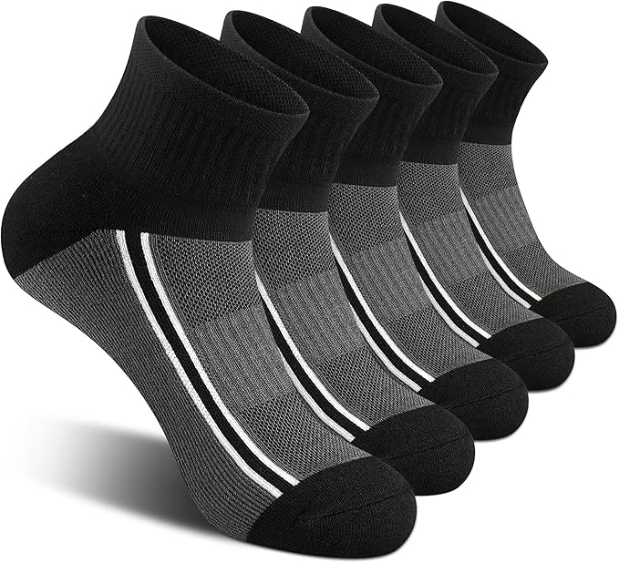 Gonii Mens Athletic Ankle Socks 5-Pairs - Blister Defense & Cushioned for Running, Hiking, Sports