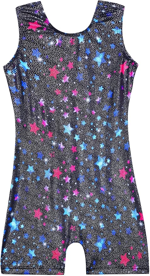 Domusgo Gymnastics Leotards for Girls Sparkly One-Piece Pro Kids Unitard Biketards with Shorts