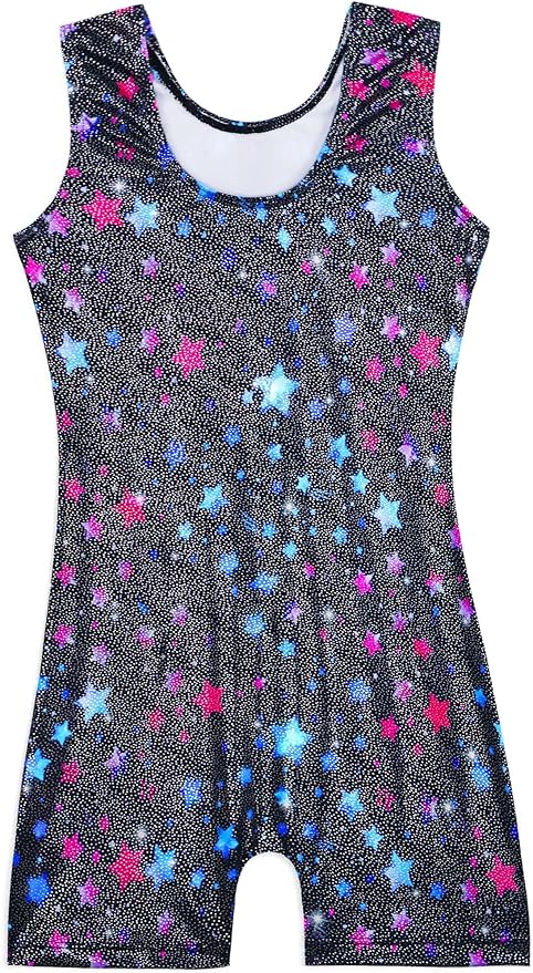 Domusgo Gymnastics Leotards for Girls Sparkly One-Piece Pro Kids Unitard Biketards with Shorts