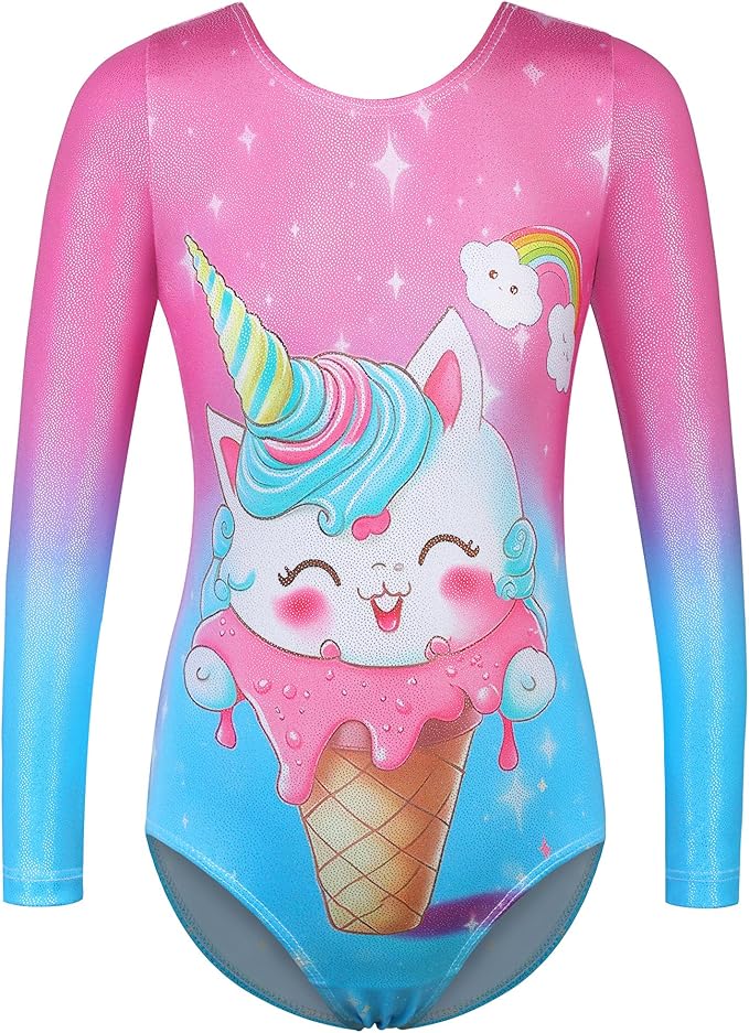 BAOHULU Leotards for Girls Gymnastics Long Sleeve Embroidery Shiny Black Diamond Dance Clothes