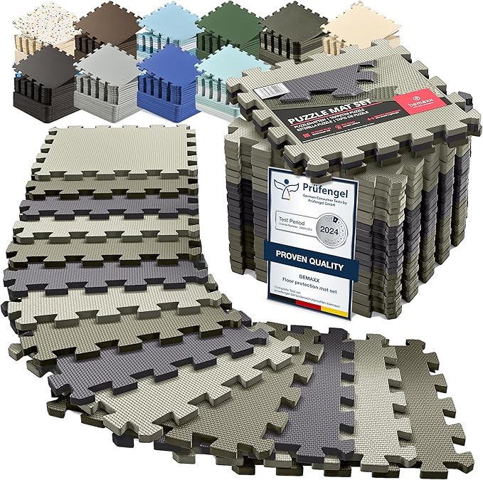 bemaxx Gym Mats Set - 18 pcs EVA Interlocking Foam Floor Tiles (12.6"x12.6"x0.4") 18sqft Protective Gym Flooring Sports Home Workout Exercise Mats Puzzle Garage Fitness Play-Room Garage Pool Treadmill