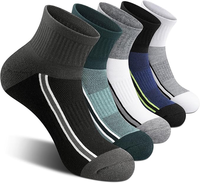 Gonii Mens Athletic Ankle Socks 5-Pairs - Blister Defense & Cushioned for Running, Hiking, Sports