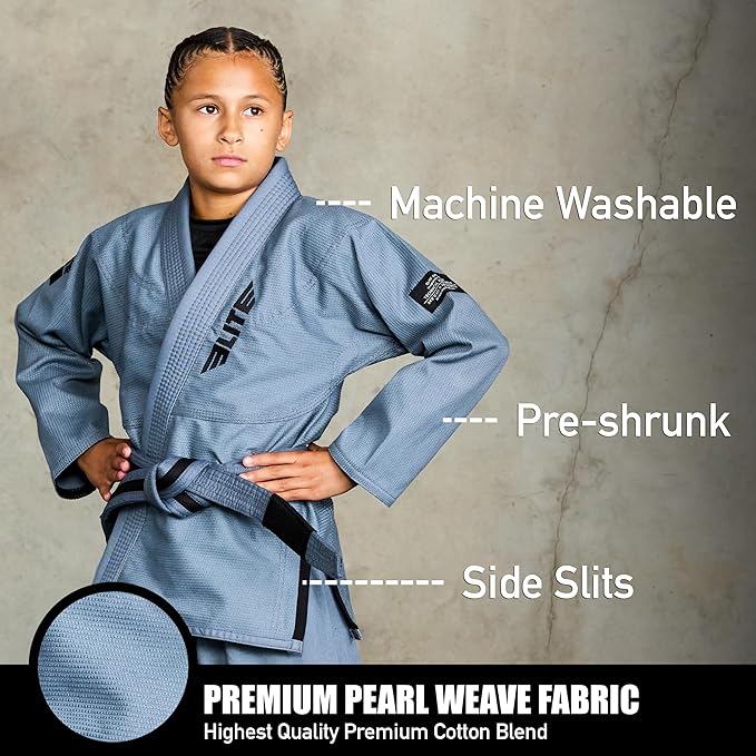 Elite Sports IBJJF Ultra Light BJJ Brazilian Jiu Jitsu Gi for Kids with Preshrunk Fabric and Free Belt