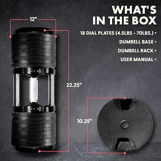 SQUATZ Adjustable Dumbbell Set, Pair of 70LB Anti-Slip Metal Handle, Replace 9 Dumbbells with 1, Quick Change Weight Adjustments with Twist Lock Technology, for Full Body Workout, Fitness and Weightlifting