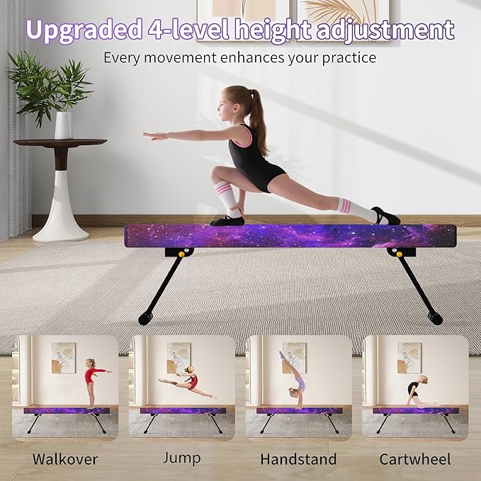 EL&IT·Wings 6ft/8ft Gymnastic Balance Beam, Adjustable High and Low Level Floor Beam - Highly Stable - Gym Practice Training Equipment for Kids Children Girls Home