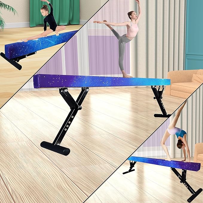 Adjustable Balance Beam for Kids, 8FT Gymnastics Beam with Anti-Slip Legs, High and Low Floor Beam for All Gymnastics Levels, Professional Gymnastic Equipment for Home, Gym Center