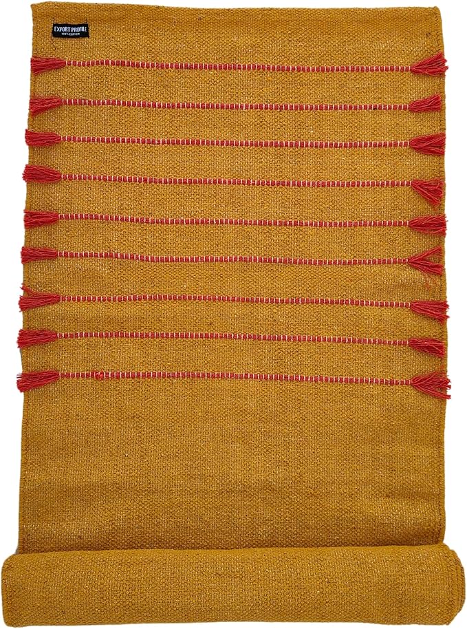 Indian Handmade100 % Organic Anti Skid Multi Colour Cotton Yoga Mat - Eco-Friendly Hand-Woven Rug - Non-Slip & Thick (24”x72”x5mm) for Hot yoga & Everyday Fitness at Home - Comfortable & Foldable Extra-Long Mat