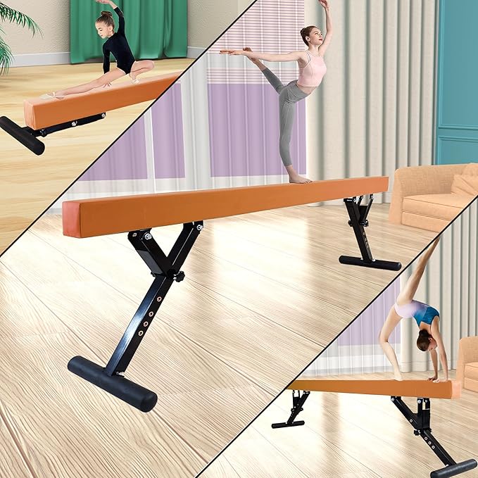 Adjustable Balance Beam for Kids, 8FT Gymnastics Beam with Anti-Slip Legs, High and Low Floor Beam for All Gymnastics Levels, Professional Gymnastic Equipment for Home, Gym Center