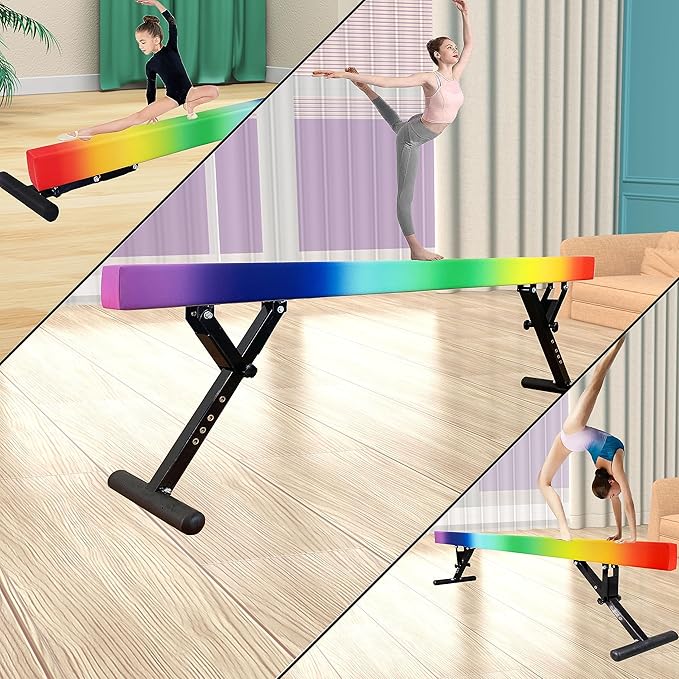Adjustable Balance Beam for Kids, 8FT Gymnastics Beam with Anti-Slip Legs, High and Low Floor Beam for All Gymnastics Levels, Professional Gymnastic Equipment for Home, Gym Center