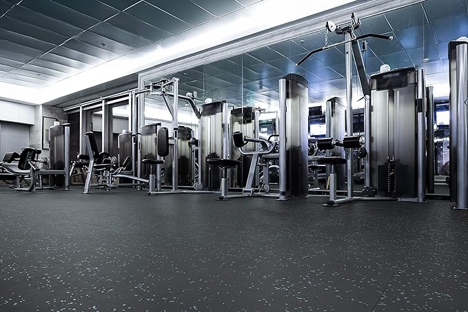 Genaflex Pro Heavy Duty Thick Rubber Gym Floor Tiles High Density Shock Absorbent Laminated Deadlift Mats - 1" Thick X 20" W X 20" L - 2.7 Sq. Ft. (Grey/Black, 60 Tiles - 162 Sq. Ft.)